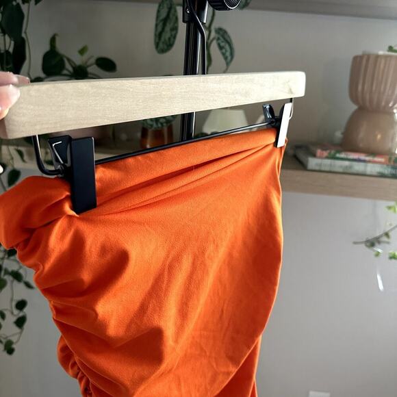 Shein Orange Ruched Bodycon Midi Dress Women’s S Trendy Vacation Party - Picture 4 of 8